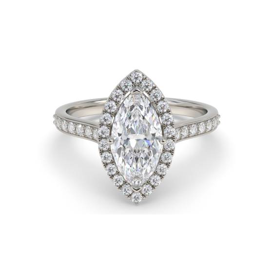 Marquise Diamond Halo Shoulder Set Ring