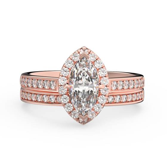 Marquise Diamond Halo Bridal Set