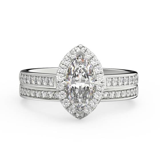 Marquise Diamond Halo Bridal Set