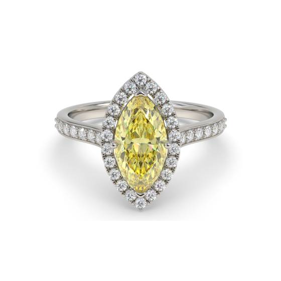 Fancy Yellow Marquise Diamond Single Halo Shoulder Set Ring
