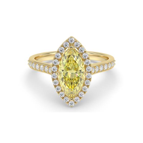 Fancy Yellow Marquise Diamond Single Halo Shoulder Set Ring