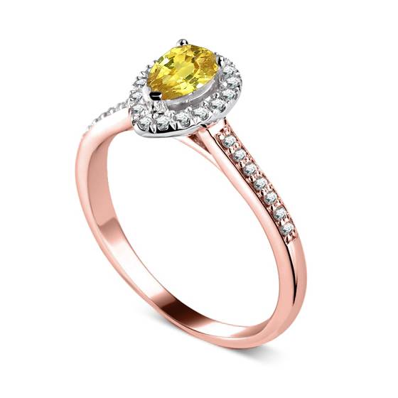 Fancy Yellow Pear Diamond Single Halo Shoulder Set Ring