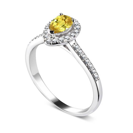 Fancy Yellow Pear Diamond Single Halo Shoulder Set Ring