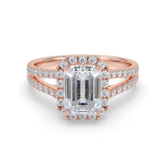 Emerald Diamond Halo Engagement Ring