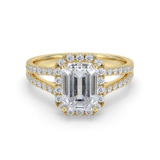 Emerald Diamond Halo Engagement Ring