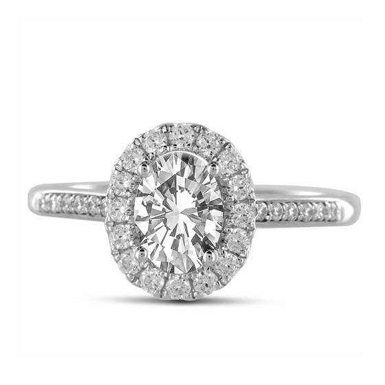 0.75 SI2/G Oval Natural Diamond Single Halo Shoulder Set Ring