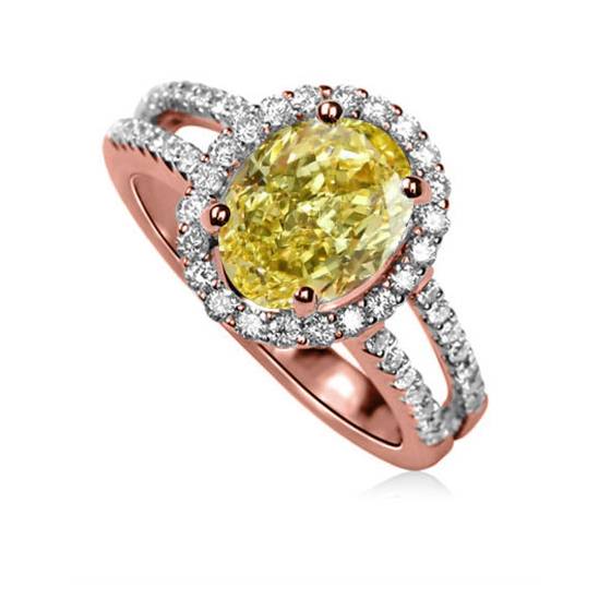 Fancy Yellow Oval Diamond Shoulder Set Ring