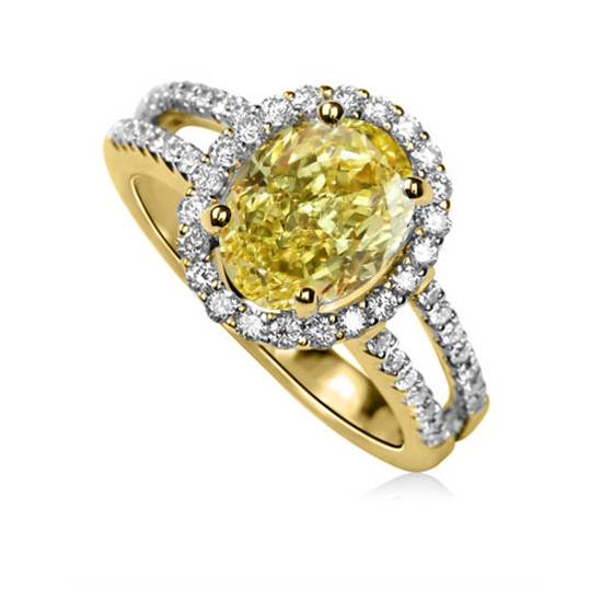Fancy Yellow Oval Diamond Shoulder Set Ring