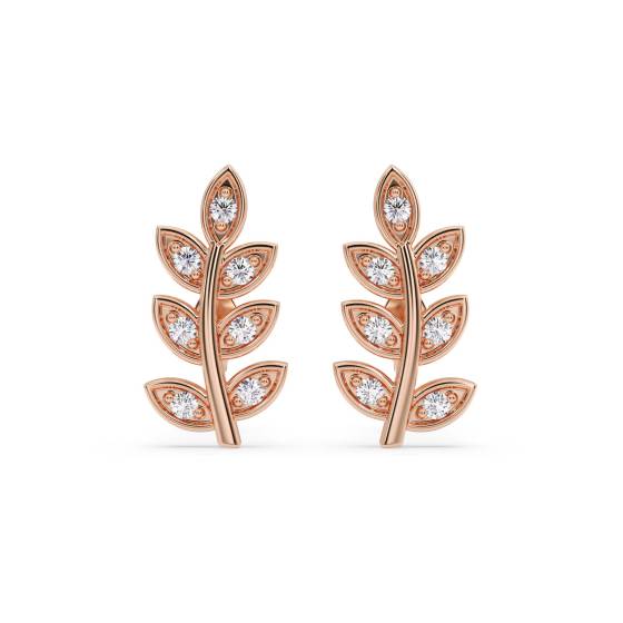 Round Cut Diamond Set Leaf Stud Earrings