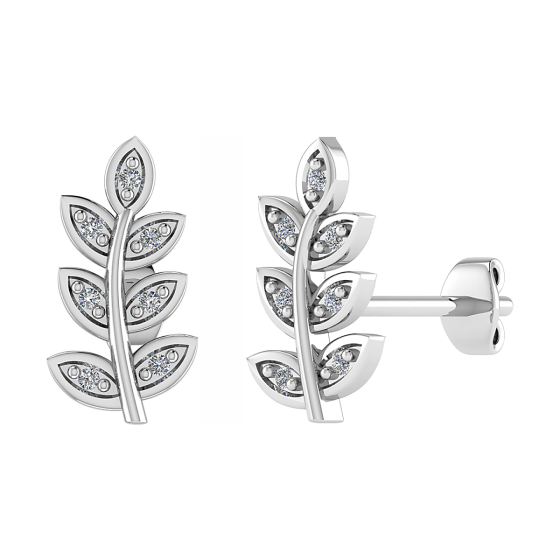Round Cut Diamond Set Leaf Stud Earrings