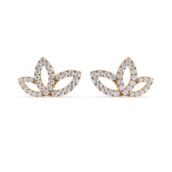 Round Cut Diamond Set Leaf Stud Earrings