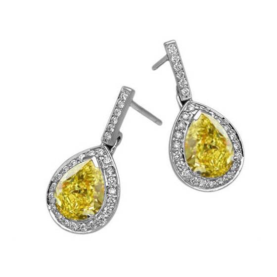 Fancy Yellow Pear Diamond Halo Earrings