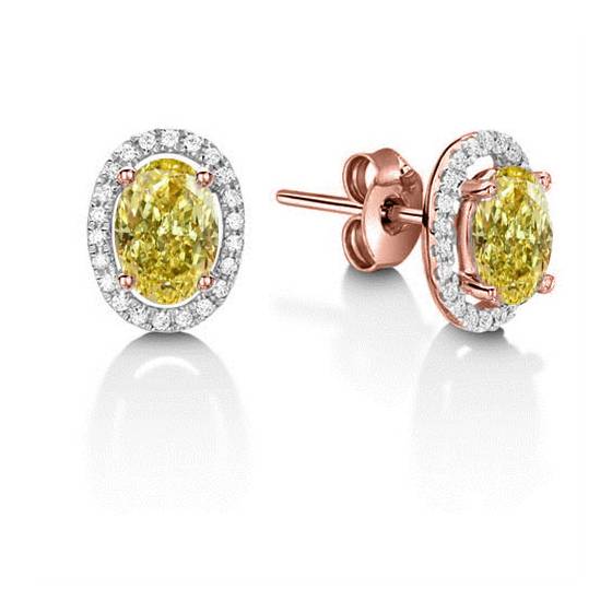 Fancy Yellow Oval Diamond Halo Earrings