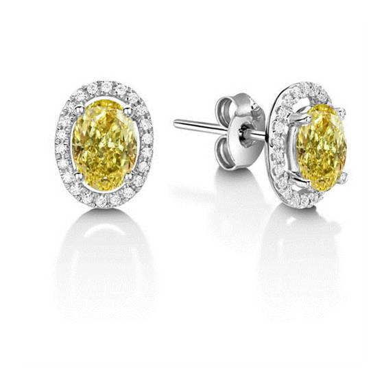 Fancy Yellow Oval Diamond Halo Earrings