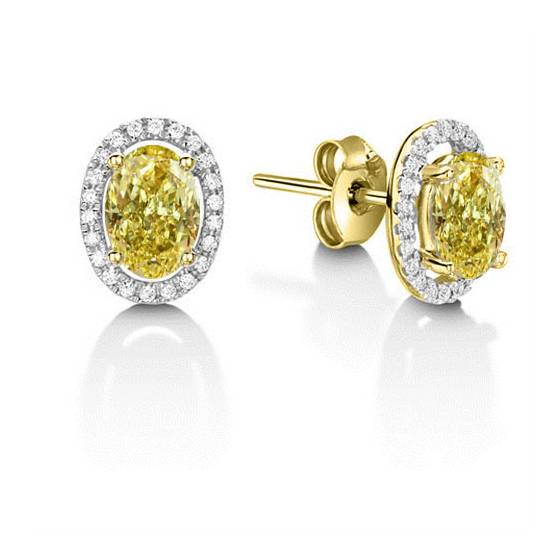 Fancy Yellow Oval Diamond Halo Earrings