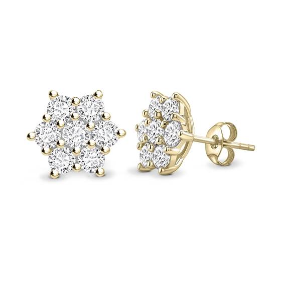 Round Diamond Flower Cluster Earrings