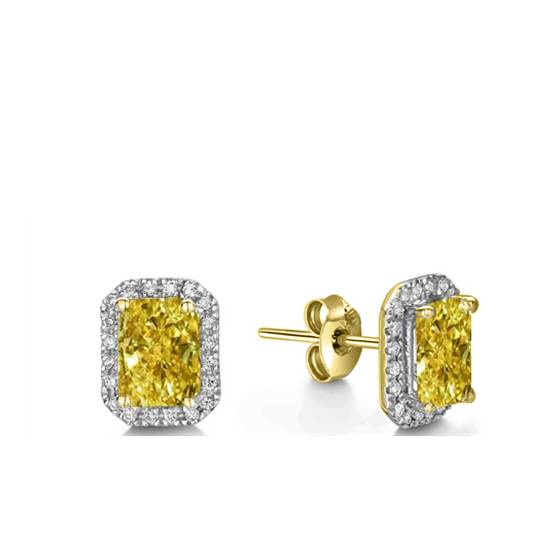 Fancy Yellow Radiant Diamond Halo Earrings