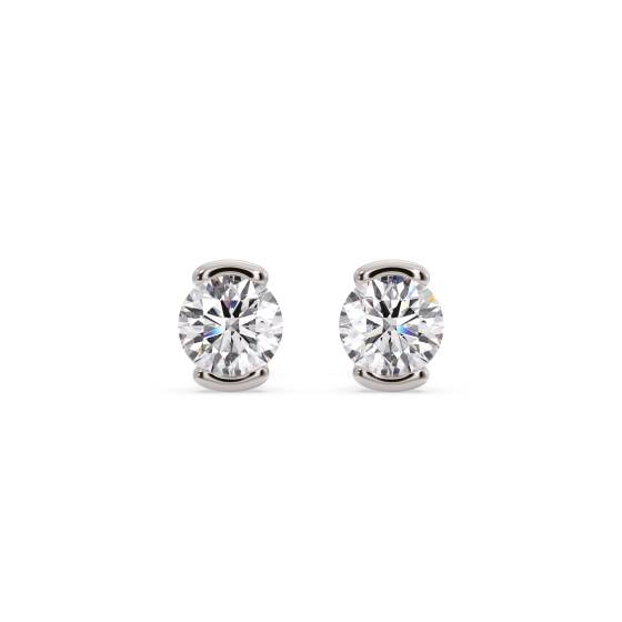 Crossover Round Diamond Semi Bezel Set Stud Earrings