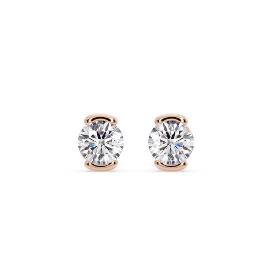 Crossover Round Diamond Semi Bezel Set Stud Earrings