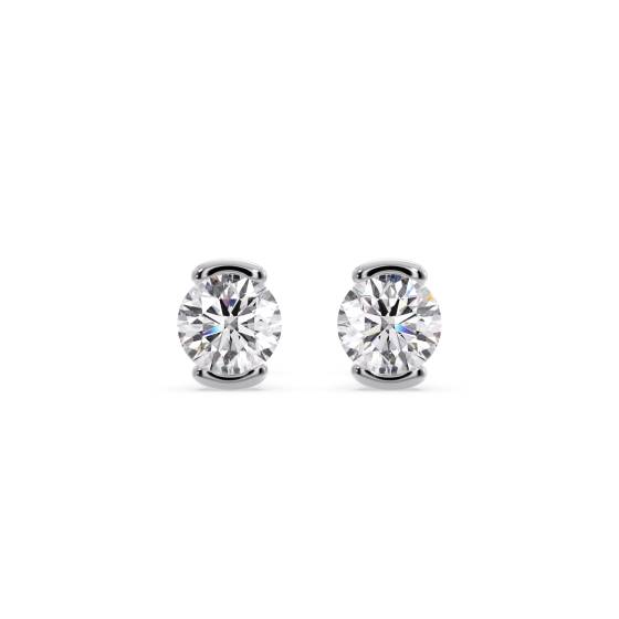 Crossover Round Diamond Semi Bezel Set Stud Earrings