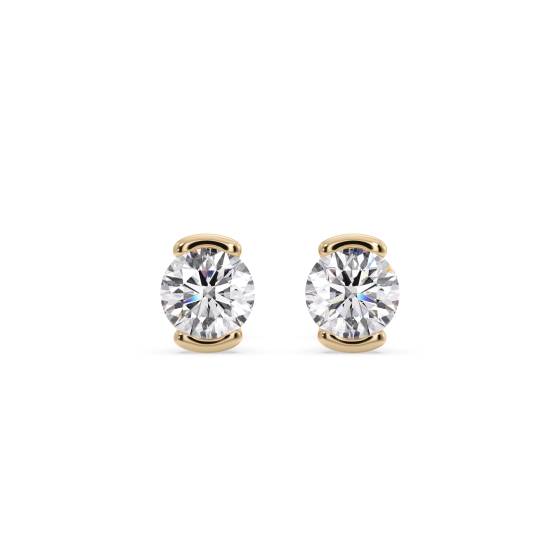 Crossover Round Diamond Semi Bezel Set Stud Earrings