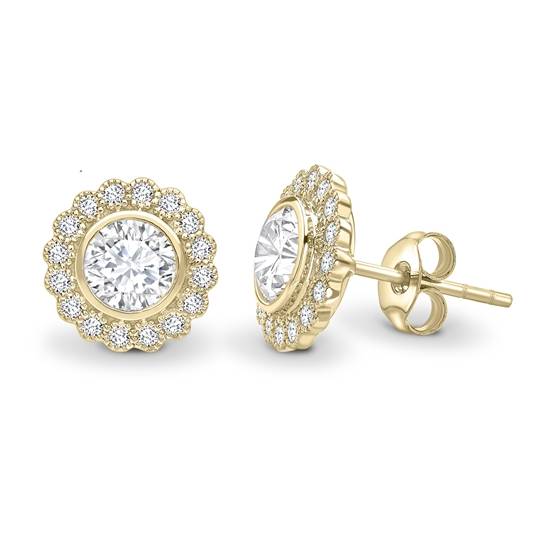 Round Diamond Single Halo Milgrain Earrings