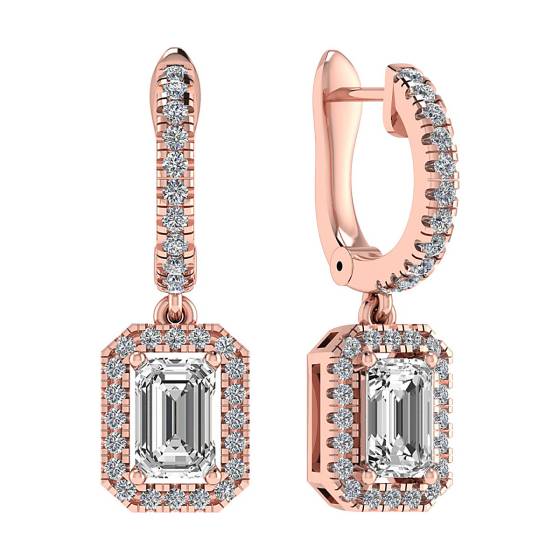 Emerald and Round Diamond Drop and Hoop Earrings