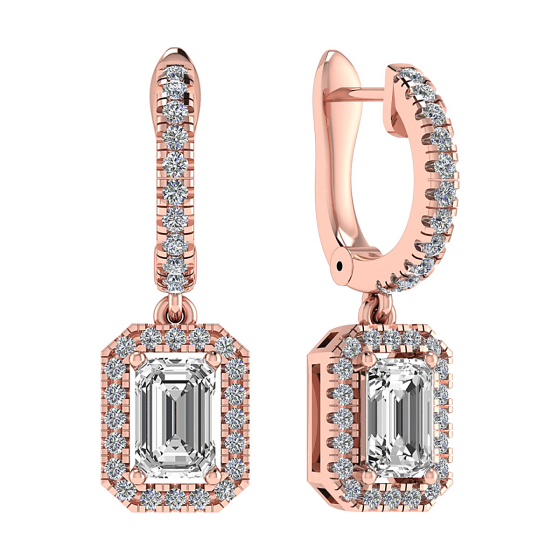 Emerald and Round Diamond Drop and Hoop Earrings