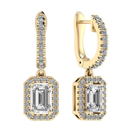 Emerald and Round Diamond Drop and Hoop Earrings