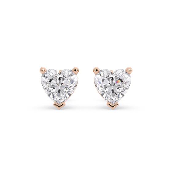 Three Claw Heart Shape Diamond Stud Earrings