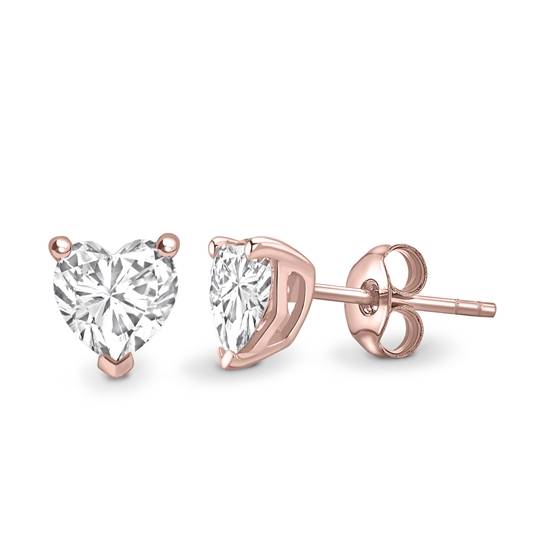 Three Claw Heart Shape Diamond Stud Earrings