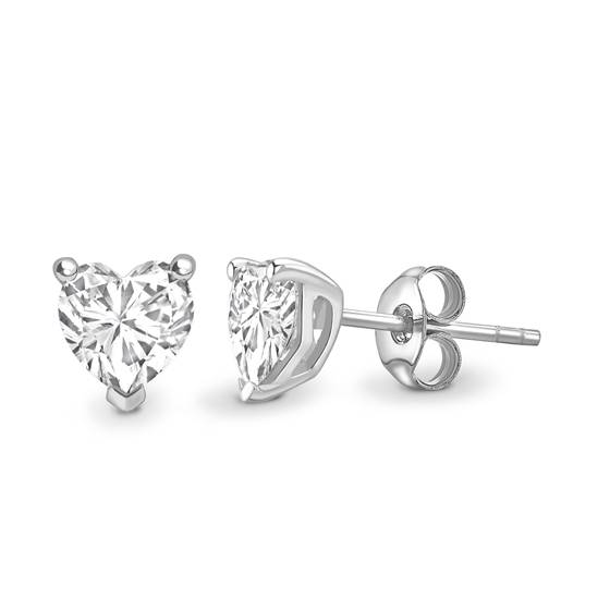 Three Claw Heart Shape Diamond Stud Earrings