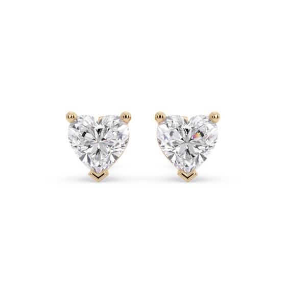 Three Claw Heart Shape Diamond Stud Earrings