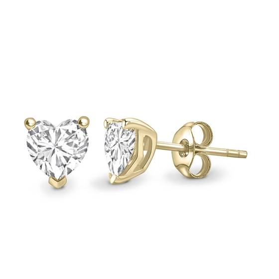 Three Claw Heart Shape Diamond Stud Earrings