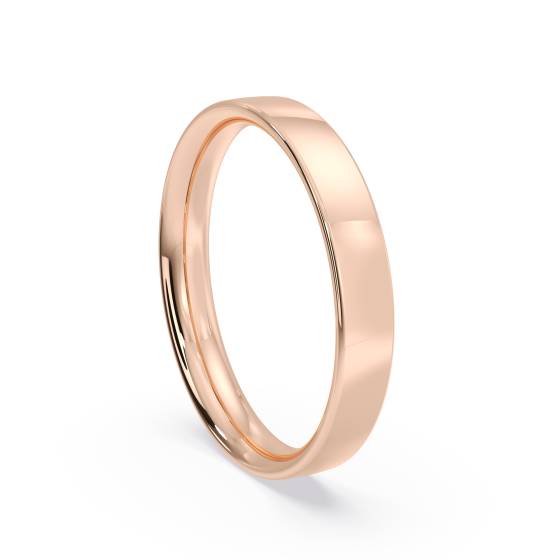DHFC03 Flat Court Wedding Ring - 3mm width, Thin depth