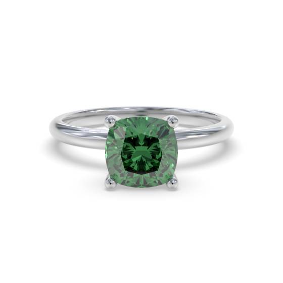 Fancy Emerald Green Cushion Diamond Solitaire Ring
