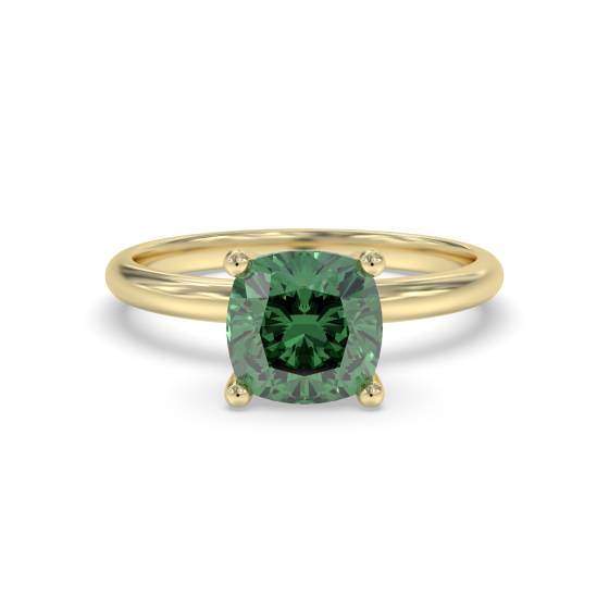 Fancy Emerald Green Cushion Diamond Solitaire Ring