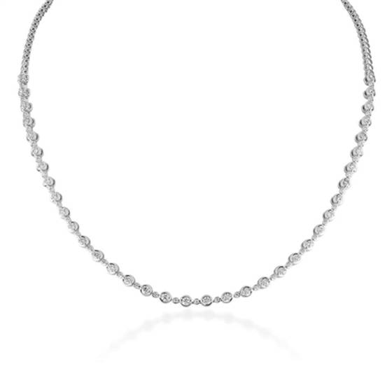 2.00ct VVS/E-F Natural Round Diamond Single Row Alternating Necklace in 18k White Gold