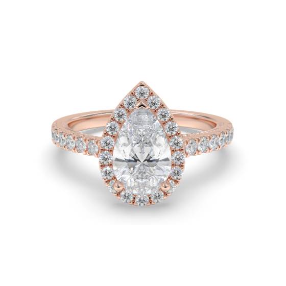 1.25ct Pear Diamond Halo Round Milgrain Side Detail Shoulder Set Ring