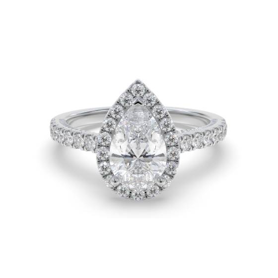 1.25ct Pear Diamond Halo Round Milgrain Side Detail Shoulder Set Ring