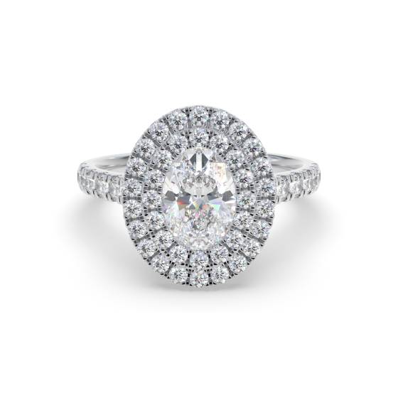 1.50ct Ovaldiamond Double Halo Shoulder Set Side Detail Ring