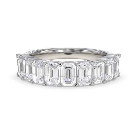 1.65ct Emerald Arrow Claws 9 Stone Diamond Eternity Ring