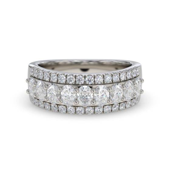 2.00ct Oval and Round Diamond Three Row Prong Set Eternity Ring