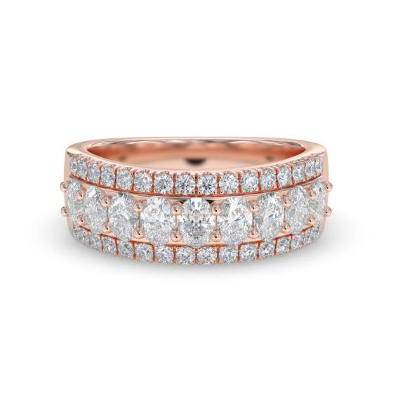 2.00ct Oval and Round Diamond Three Row Prong Set Eternity Ring