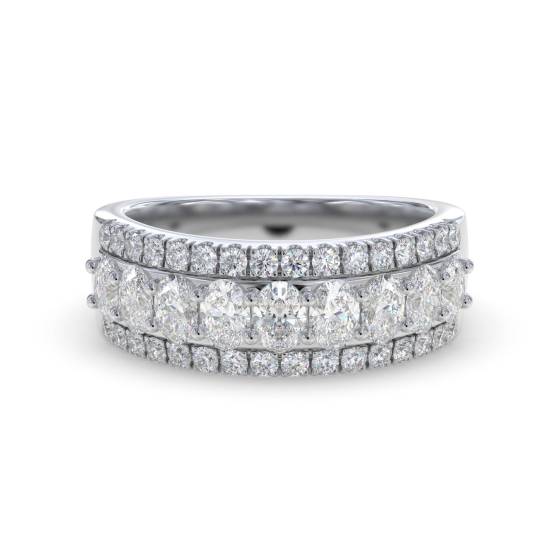 2.00ct Oval and Round Diamond Three Row Prong Set Eternity Ring