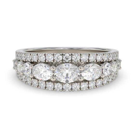 1.00ct Oval Diamond Horizontal Set and Round Three Row Shared Prong Set Eternity Ring
