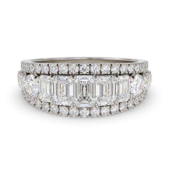 1.50ct Emerald and Round Diamond Three Row Claw Set Eternity Ring