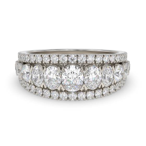 1.50ct Oval and Round Diamond Three Row Prong Set Eternity Ring