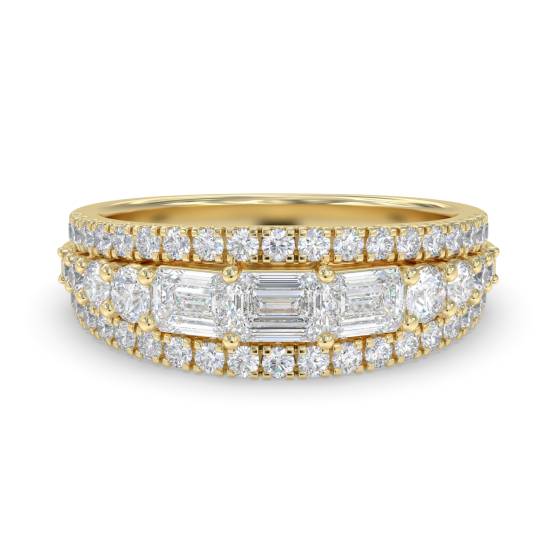 Emerald Diamond Horizontal and Round Three Row Prong Set Eternity Ring