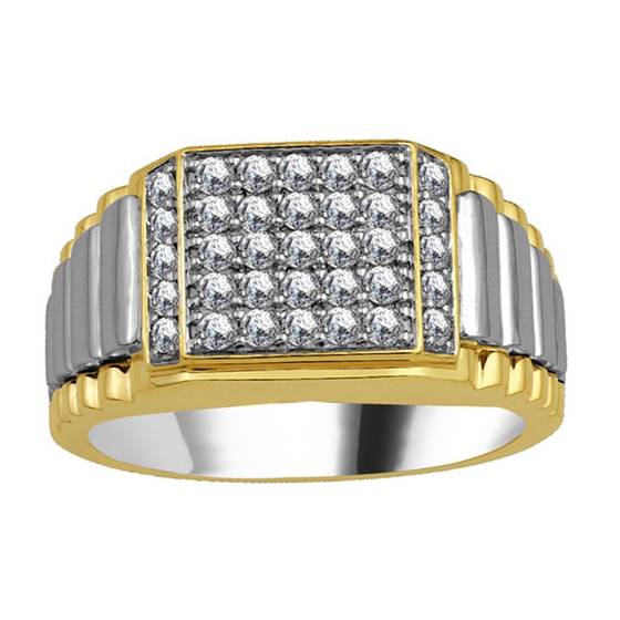 0.75ct VS/E-F Natural Round Diamond Mens Ring in 18k Yellow/White Gold